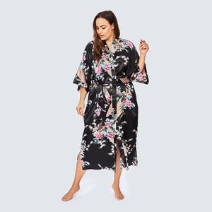 KIM+ONO Women's Kimono Robe Long Peacock‎ Blossoms Floral Blue Green One Size